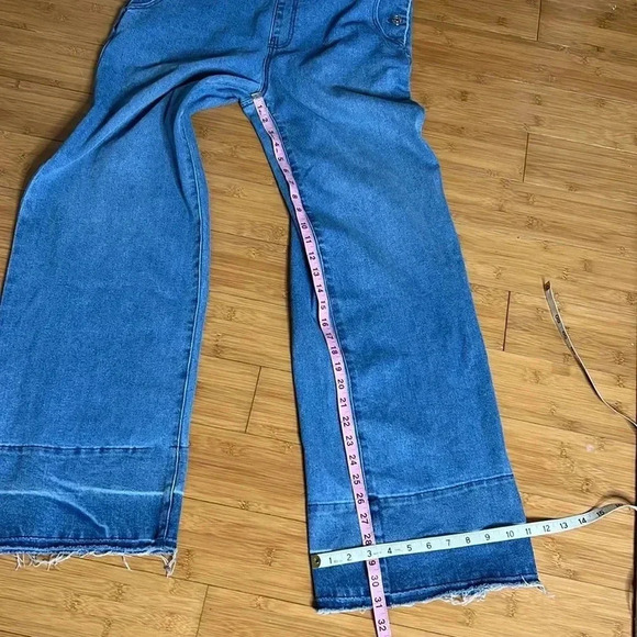 JUICY COUTURE DENIM WIDE LEG OVERALL WITH RELEASE HEM in Medium Wash medium - Picture 10 of 12